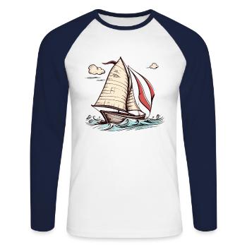 Boot Segelboot Segeln - Unisex Baseballshirt langarm - Weiß/Navy - Vorne - Nik (191cm)