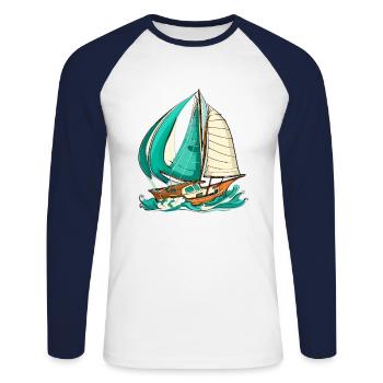 Boot Segelboot Segeln - Unisex Baseballshirt langarm - Weiß/Navy - Vorne - Nik (191cm)