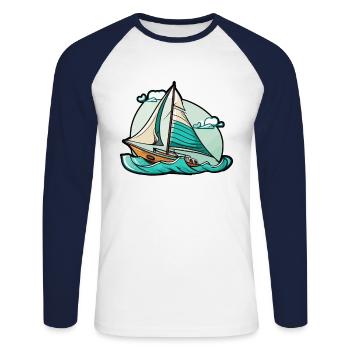 Boot Segelboot Segeln - Unisex Baseballshirt langarm - Weiß/Navy - Vorne - Nik (191cm)