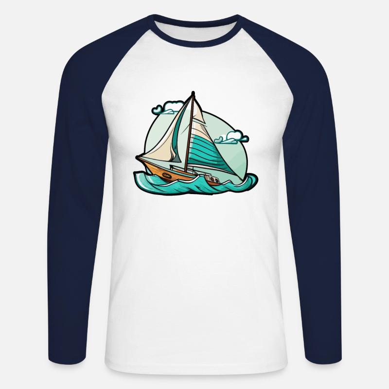 Boot Segelboot Segeln - Unisex Baseballshirt langarm - Weiß/Navy