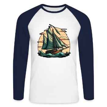 Boot Segelboot Segeln - Unisex Baseballshirt langarm - Weiß/Navy - Vorne - Nik (191cm)