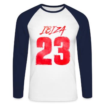 Ibiza 23 holidays 2023 - Unisex Long Sleeve Baseball T-Shirt - white/navy - Front - Nik (191cm)