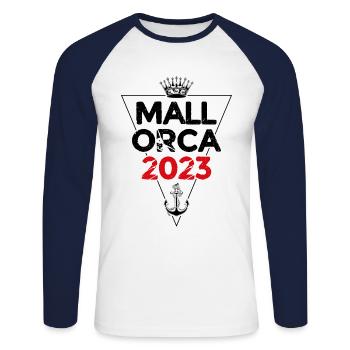 Mallorca 2023 - Unisex Baseballshirt langarm - Weiß/Navy - Vorne - Nik (191cm)
