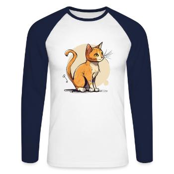Dessin animé de chat mignon - T-shirt baseball manches longues Homme - blanc/marine - Devant - Nik (191cm)