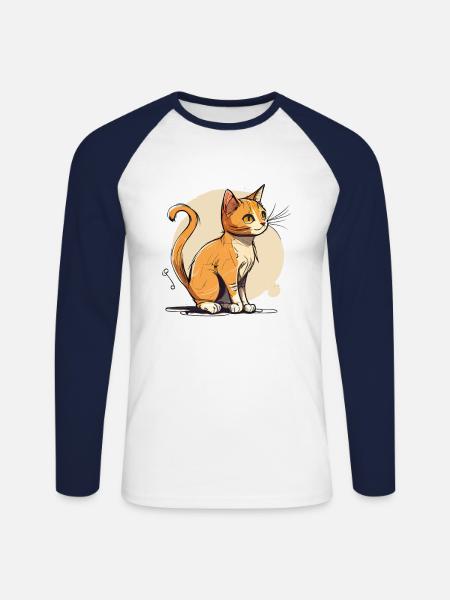 Cute Cat Cartoon - Unisex Long Sleeve Baseball T-Shirt - white/navy