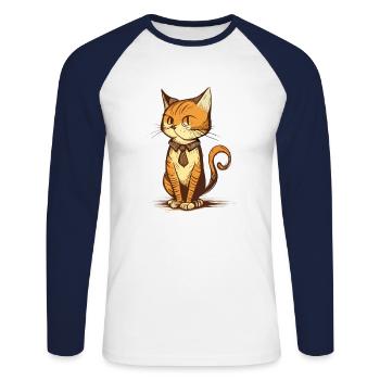 Dessin animé de chat mignon - T-shirt baseball manches longues Homme - blanc/marine - Devant - Nik (191cm)