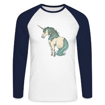 Licorne licorne - T-shirt baseball manches longues Homme - blanc/marine - Devant - Nik (191cm)