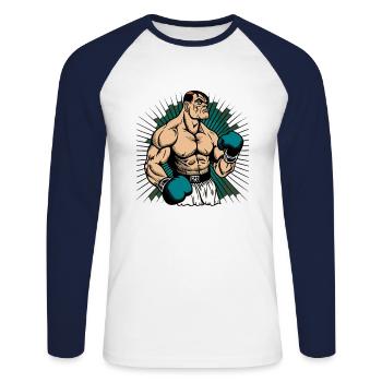 Boxer in comic style - Unisex Baseballshirt langarm - Weiß/Navy - Vorne - Nik (191cm)