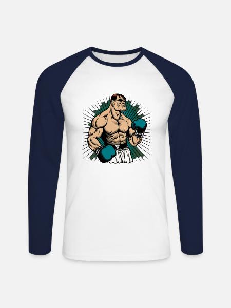 Boxer in comic style - Unisex Long Sleeve Baseball T-Shirt - white/navy