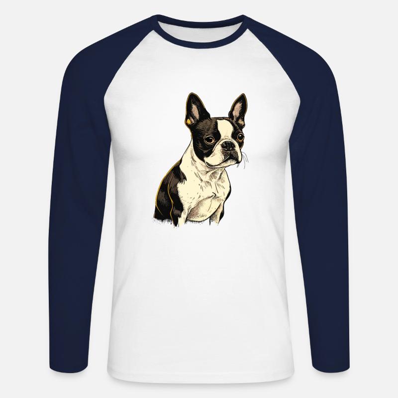 Boston Terrier - Unisex Baseballshirt langarm - Weiß/Navy