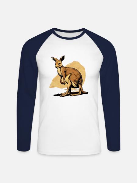Kangaroo comic cartoon style - Unisex Long Sleeve Baseball T-Shirt - white/navy