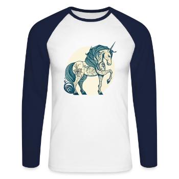 Licorne licorne - T-shirt baseball manches longues Homme - blanc/marine - Devant - Nik (191cm)