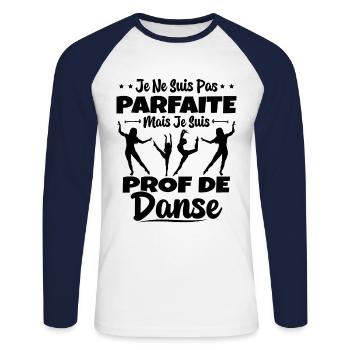 Femme Pas Parfaite Mais Prof De Danse Professeure - T-shirt baseball manches longues Homme - blanc/marine - Devant - Nik (191cm)
