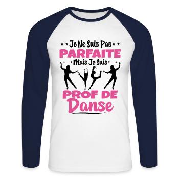 Femme Pas Parfaite Mais Prof De Danse Professeure - T-shirt baseball manches longues Homme - blanc/marine - Devant - Nik (191cm)