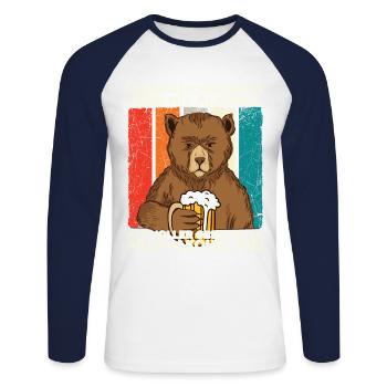 Geschmacklos Alkohol als Alkoholfrei Bär mit Bier - Unisex Baseballshirt langarm - Weiß/Navy - Vorne - Nik (191cm)