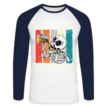 Geschmacklos Alkohol als Alkoholfrei Skelett Bier - Unisex Baseballshirt langarm - Weiß/Navy - Vorne - Nik (191cm)