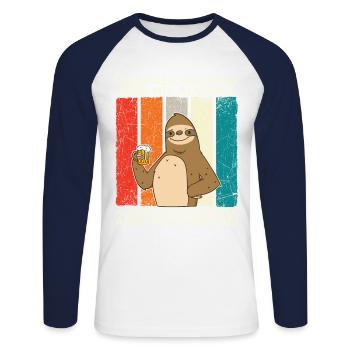 Geschmacklos Alkohol als Alkoholfrei Faultier Bier - Unisex Baseballshirt langarm - Weiß/Navy - Vorne - Nik (191cm)
