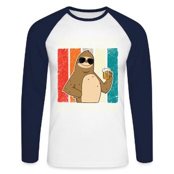 Geschmacklos Alkohol als Alkoholfrei Faultier Bier - Unisex Baseballshirt langarm - Weiß/Navy - Vorne - Nik (191cm)