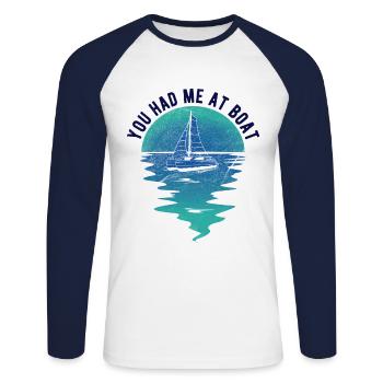 Segelboot Kapitän Spruch Zum Segeln - Unisex Baseballshirt langarm - Weiß/Navy - Vorne - Nik (191cm)