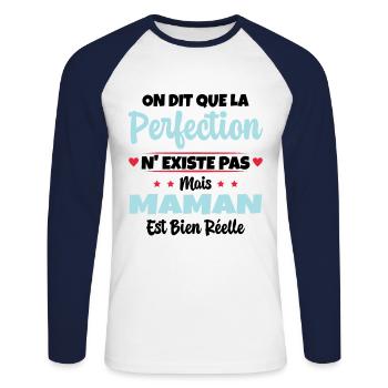 Maman est la perfection - Cadeau fête des mères - T-shirt baseball manches longues Homme - blanc/marine - Devant - Nik (191cm)