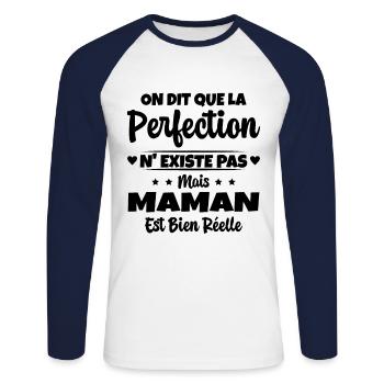 Maman est la perfection - Cadeau fête des mères - T-shirt baseball manches longues Homme - blanc/marine - Devant - Nik (191cm)