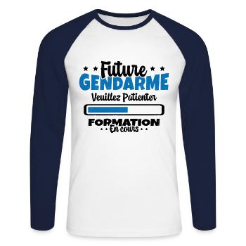 Future Gendarme Formation en Cours Humour - T-shirt baseball manches longues Homme - blanc/marine - Devant - Nik (191cm)