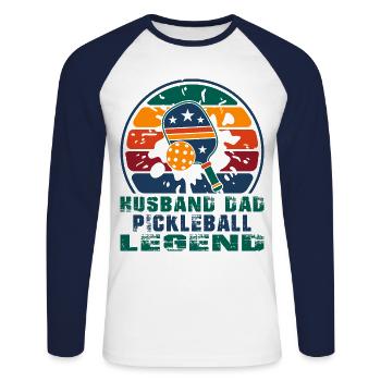 Husband Dad Pickleball legend - T-shirt baseball manches longues Homme - blanc/marine - Devant - Nik (191cm)