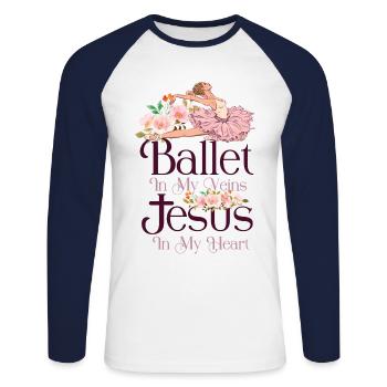 Ballet Dancer Dance Girl Ballerina - Unisex Long Sleeve Baseball T-Shirt - white/navy - Front - Nik (191cm)