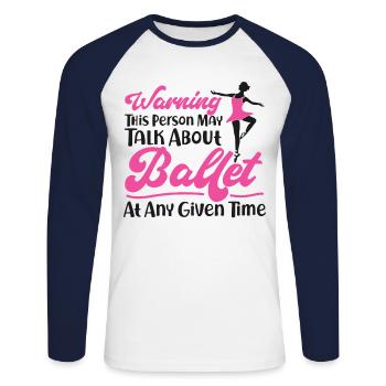 Ballet Danseuse Danse Ballerine - T-shirt baseball manches longues Homme - blanc/marine - Devant - Nik (191cm)