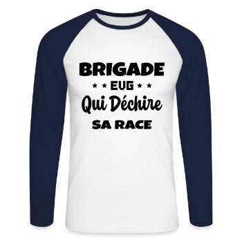 Brigade Evg Cadeau Homme Evg Humour Drôle - T-shirt baseball manches longues Homme - blanc/marine - Devant - Nik (191cm)