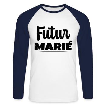 Homme Futur Marié Cadeau Humour EVG - T-shirt baseball manches longues Homme - blanc/marine - Devant - Nik (191cm)