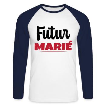 Homme Futur Marié Cadeau Humour EVG - T-shirt baseball manches longues Homme - blanc/marine - Devant - Nik (191cm)