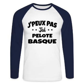 je peux pas j'ai Pelote basque - T-shirt baseball manches longues Homme - blanc/marine - Devant - Nik (191cm)