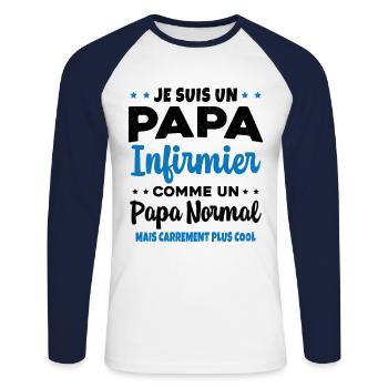 Homme Papa Infirmier Cool Humour Cadeau - T-shirt baseball manches longues Homme - blanc/marine - Devant - Nik (191cm)