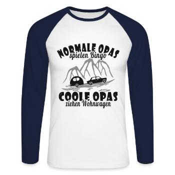 Ferien Urlaub Wohnwagen Camping Opa - Unisex Baseballshirt langarm - Weiß/Navy - Vorne - Nik (191cm)