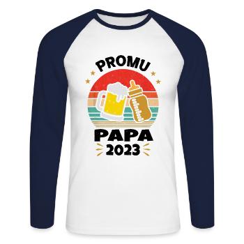 Beförderung zum Future Dad 2023 - Unisex Baseballshirt langarm - Weiß/Navy - Vorne - Nik (191cm)
