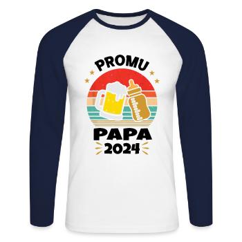 Promu Futur Papa 2024 - T-shirt baseball manches longues Homme - blanc/marine - Devant - Nik (191cm)