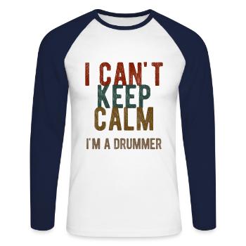 Schlagzeug Spieler Drummer - Unisex Baseballshirt langarm - Weiß/Navy - Vorne - Nik (191cm)