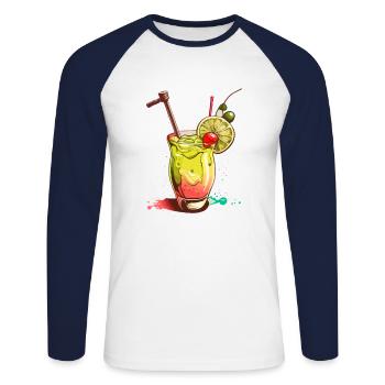 Cocktail - T-shirt baseball manches longues Homme - blanc/marine - Devant - Nik (191cm)