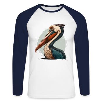 Pelikan - Unisex Baseballshirt langarm - Weiß/Navy - Vorne - Nik (191cm)