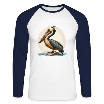 Pelikan - Unisex Baseballshirt langarm - Weiß/Navy - Vorne - Nik (191cm)