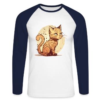 Cat in comic style - Unisex Long Sleeve Baseball T-Shirt - white/navy - Front - Nik (191cm)