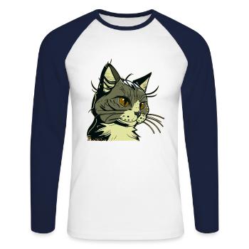 Cat in comic style - Unisex Long Sleeve Baseball T-Shirt - white/navy - Front - Nik (191cm)