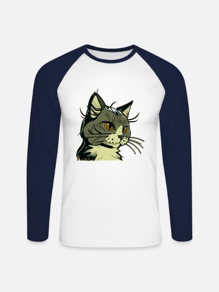 Cat in comic style - Unisex Long Sleeve Baseball T-Shirt - white/navy