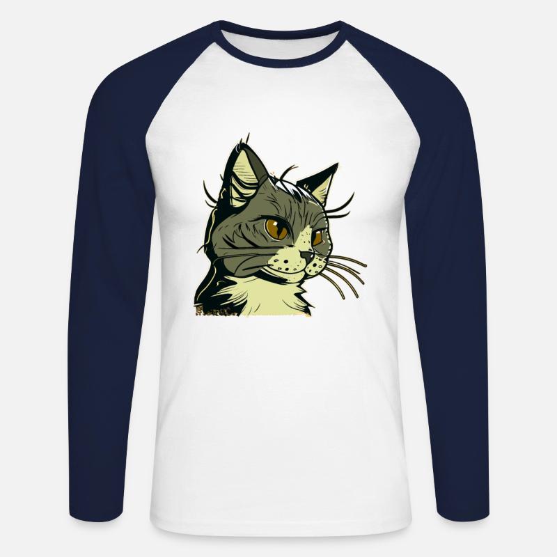 Katze im comic style - Unisex Baseballshirt langarm - Weiß/Navy