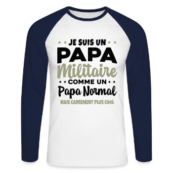 Homme Je Suis Papa Militaire Humour Cadeau soldats - T-shirt baseball manches longues Homme - blanc/marine - Devant - Nik (191cm)