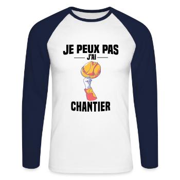 J'PEUX PAS J'AI CHANTIER - CASQUE DE CHANTIER - T-shirt baseball manches longues Homme - blanc/marine - Devant - Nik (191cm)