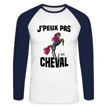 Je Peux Pas J'ai Cheval Cadeau Fleuri - T-shirt baseball manches longues Homme - blanc/marine - Devant - Nik (191cm)