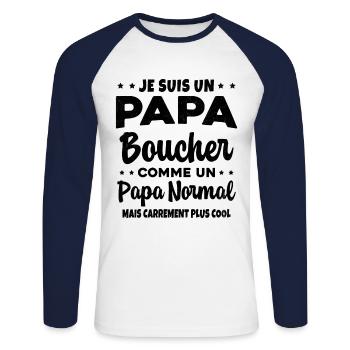 Homme Papa Boucher Humour Cadeau - T-shirt baseball manches longues Homme - blanc/marine - Devant - Nik (191cm)