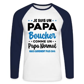 Homme Papa Boucher Humour Cadeau - T-shirt baseball manches longues Homme - blanc/marine - Devant - Nik (191cm)